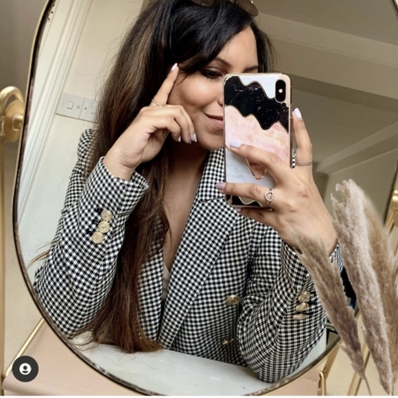 COPY - ZARA NWT CHECKERED HOUNDSTOOTH BLAZER GOLD BUTTONS BLACK WHITE - Picture 8 of 16